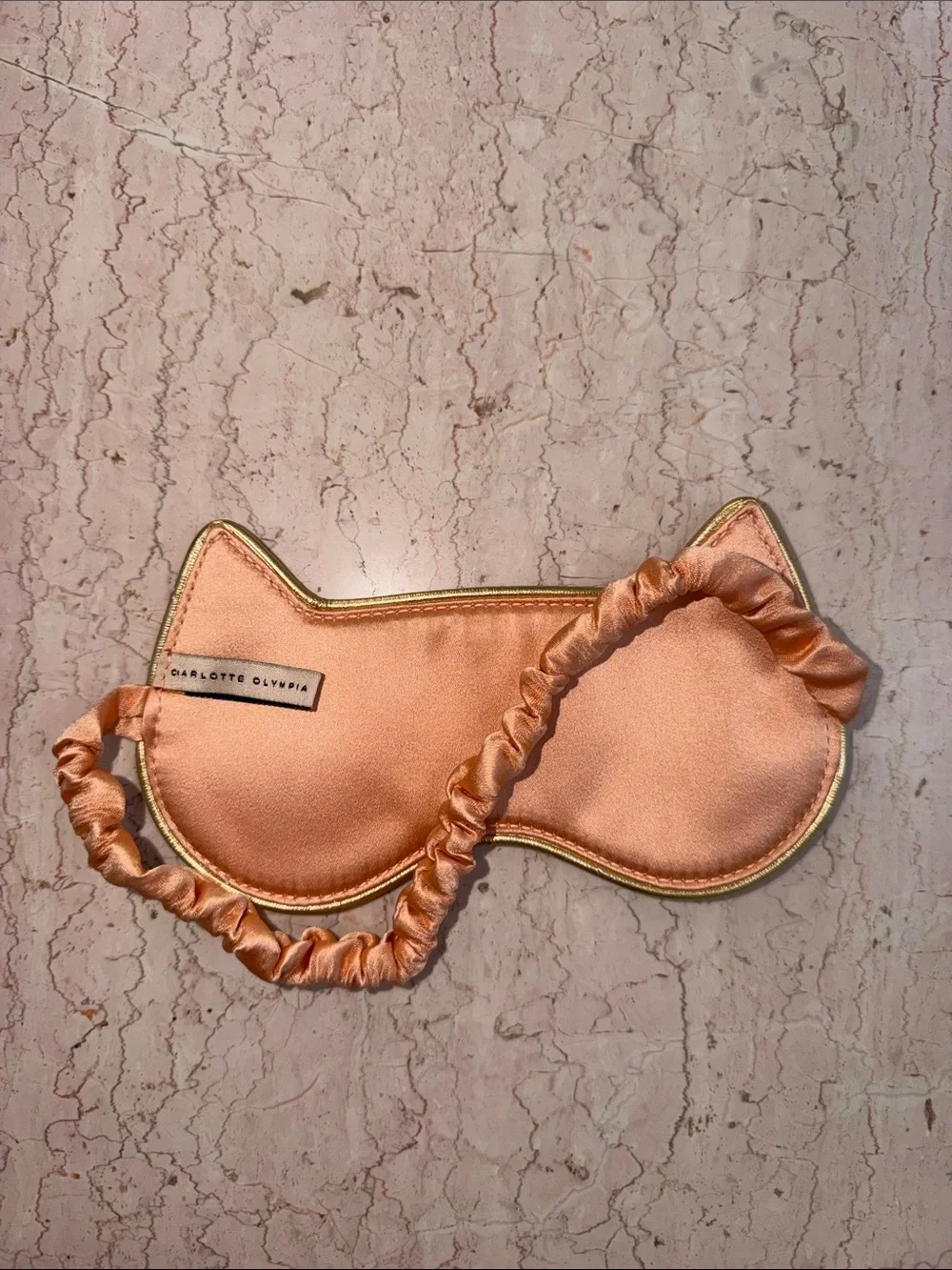 Charlotte Olympia Cat Ear Satin Sleep Mask in Peach